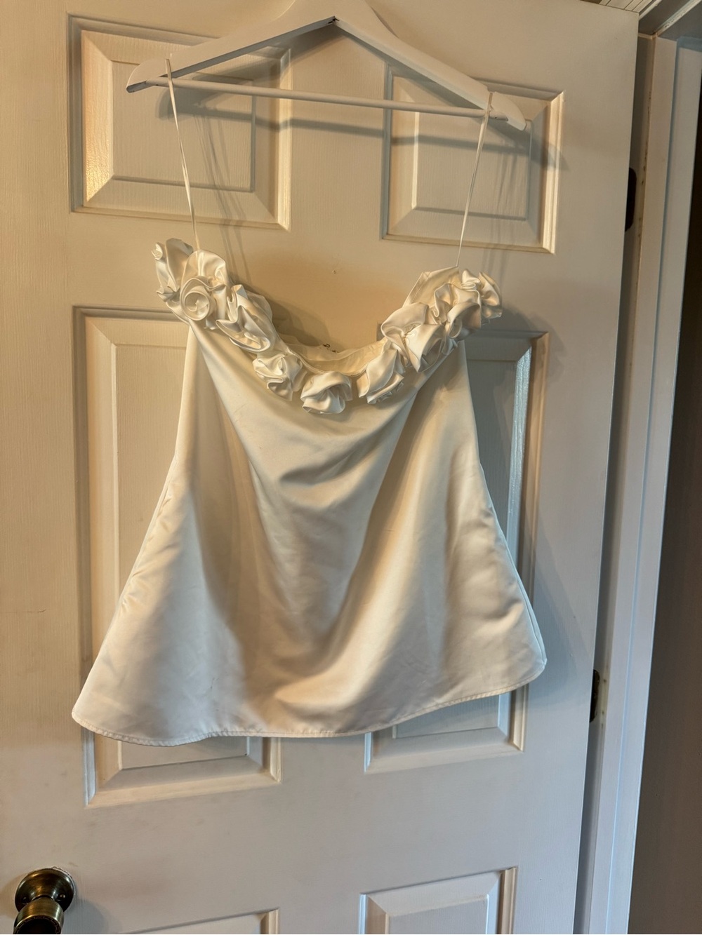 WeWoreWhat Ivory Satin Floral-Trim Strapless Mini Dress